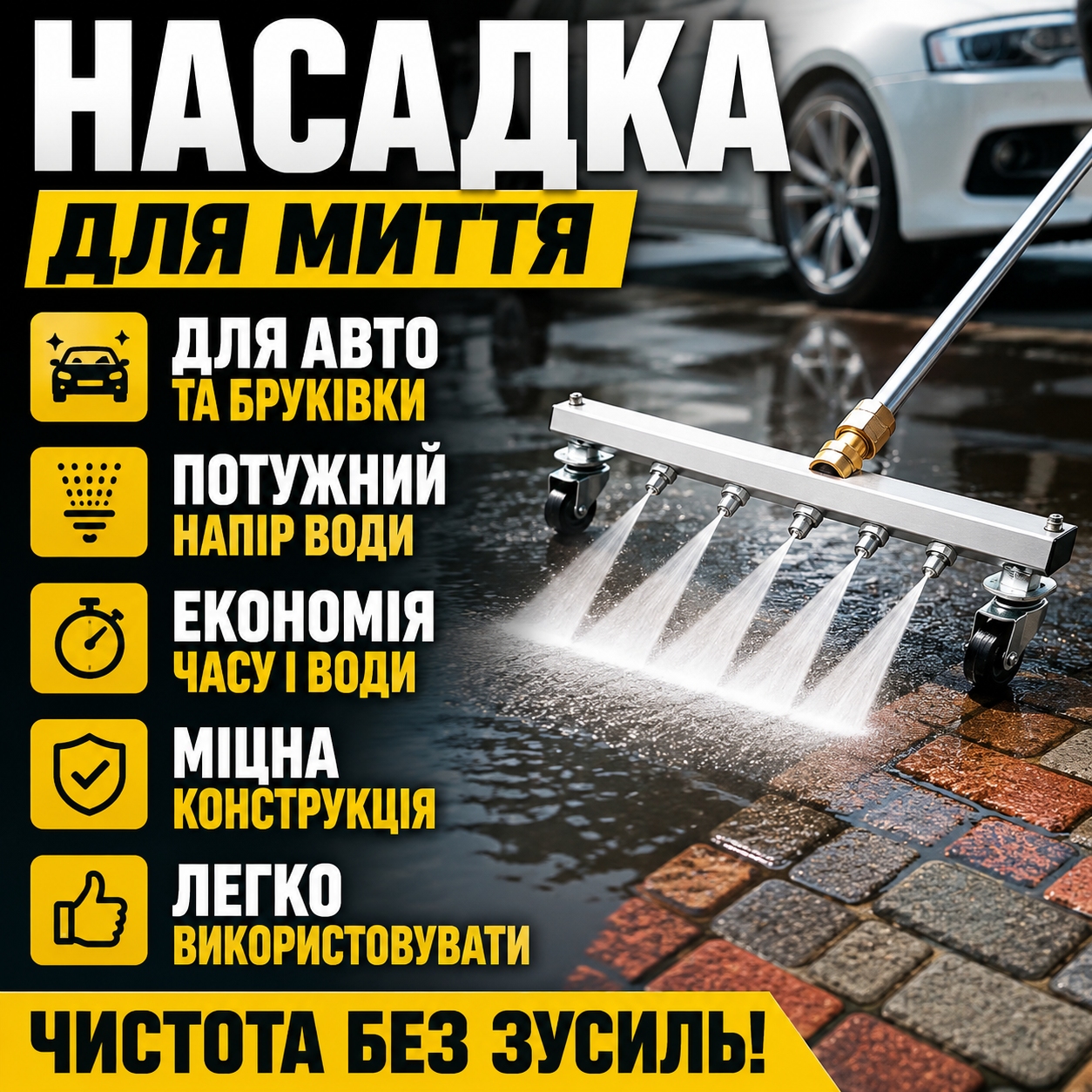 Насадка для миття подвір'я та дна машини на білому фоні